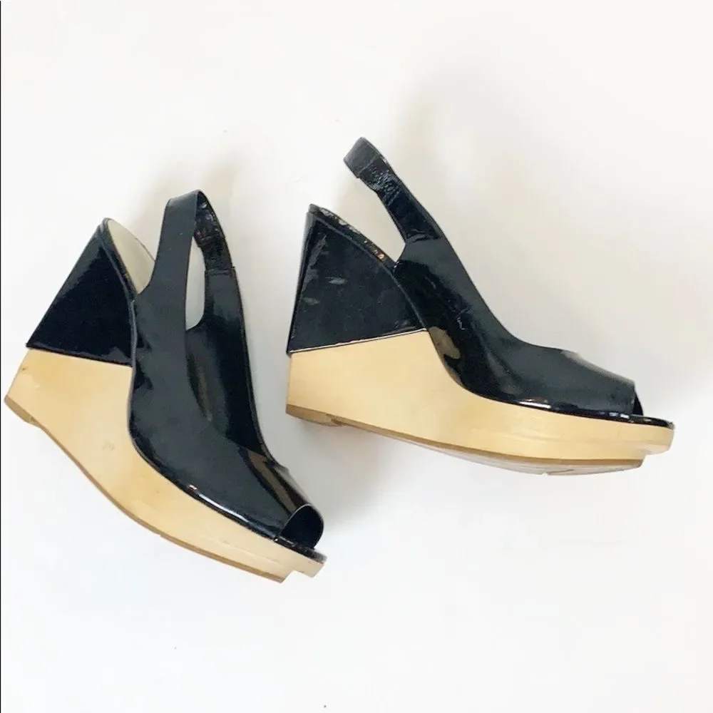 Nine West Black Patent Leather Platform Slingback